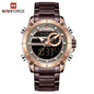 NAVIFORCE Men Military Sport Wrist Watch Gold Quartz Steel Waterproof Dual Display Male Clock Watches Relogio Masculino 9163