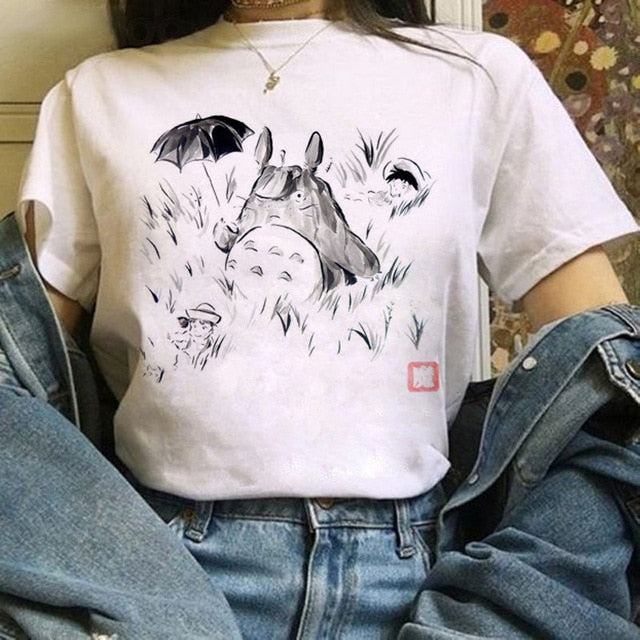 Totoro Studio Ghibli Harajuku Kawaii T Shirt Women Ullzang Miyazaki Hayao Tshirt Funny Cartoon T-shirt Cute Anime Top Tee Female