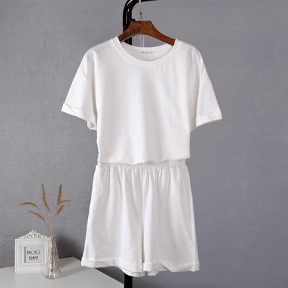 Hirsionsan Summer Cotton Sets Women Casual Two Pieces Short Sleeve T Shirts and High Waist Short Pants Solid Outfits Tracksuit