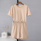 Hirsionsan Summer Cotton Sets Women Casual Two Pieces Short Sleeve T Shirts and High Waist Short Pants Solid Outfits Tracksuit
