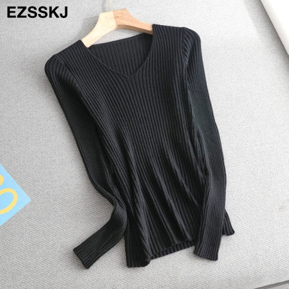 2021 basic v-neck solid autumn winter Sweater Pullover Women Female Knitted sweater slim long sleeve badycon sweater cheap