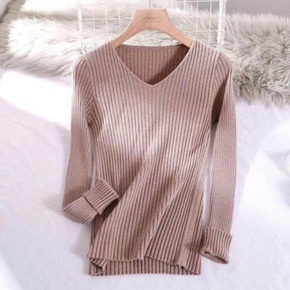 2021 basic v-neck solid autumn winter Sweater Pullover Women Female Knitted sweater slim long sleeve badycon sweater cheap